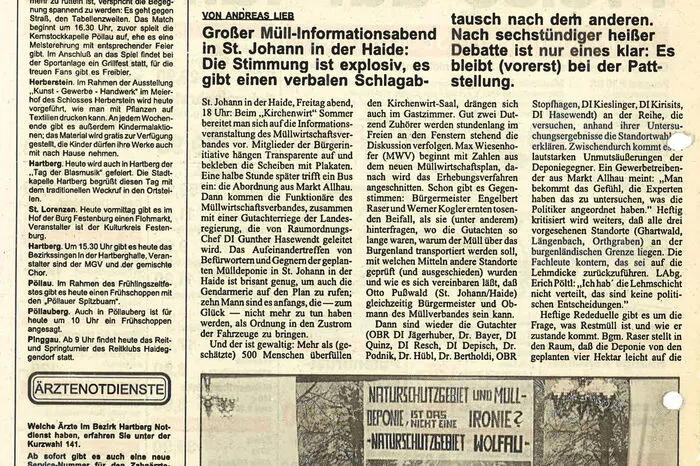 Die Errichtung der Bezirksmülldeponie in St. Johann/Haide sorgte Anfang der 1990er-Jahre für Proteste.