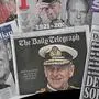 A spread shows the front pages of British newspapers reporting on the death of Britain's Prince Philip, Duke of Edinburgh, is pictured in Brighton, south England on April 10, 2021. - Britain's famously partisan press were unusually united Saturday, as they led tributes to Prince Philip, husband of Queen Elizabeth II, the day after his death at the age of 99. (Photo by Glyn KIRK / AFP)