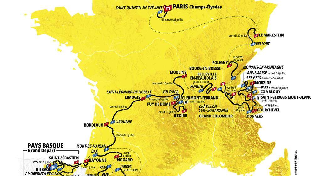 Der Streckenplan der Tour de France 2023