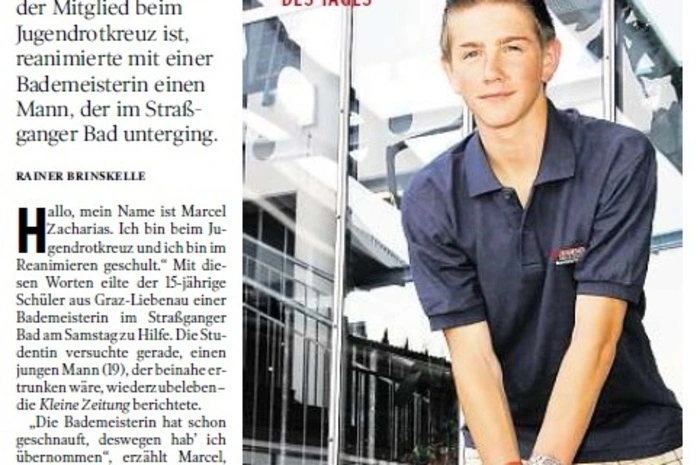"Hallo, mein Name ist Marcel. Ich bin beim Jugendrotkreuz": Mit diesen Worten half 2009 ein 15-jähriger Grazer einer Bademeisterin, einen Mann zu reanimieren.