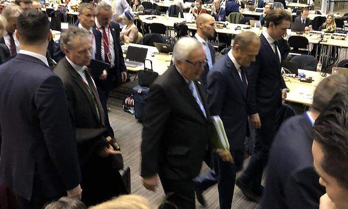Juncker, Tusk, Kurz auf dem Weg zur Pressekonferenz