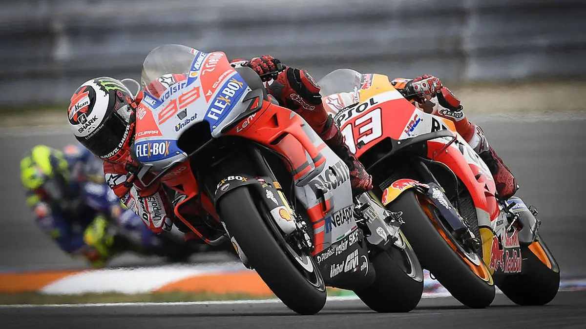 Marquez (hinter Lorenzo) konnte in Spielberg bisher die Ducati noch nicht schlagen