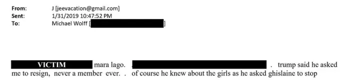 E-Mail von Jeffrey Epstein an Michael Wolff 2019