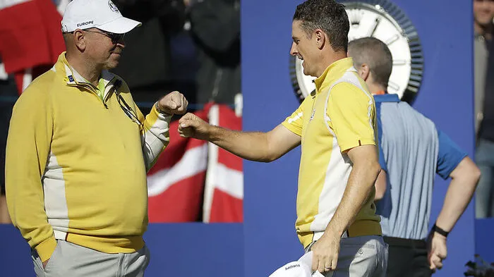 Europas Kapitän Thomas Bjön (links) und Topstar Justin Rose