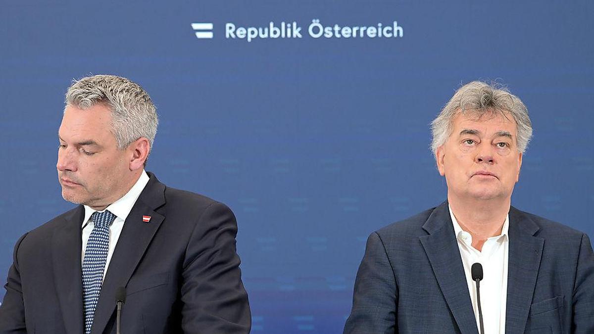 Bundeskanzler Karl Nehammer (ÖVP) und Vizekanzler Werner Kogler (Grüne)  