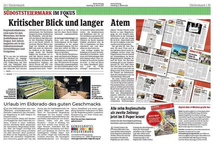 Was waren die Aufreger der vergangenen Jahre in der Südoststeiermark? Von der Bezirkszusammenlegung bis zur Fast-Einstellung der Gleichenberger Bahn - nachzulesen in unserem E-Paper.
