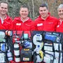 Das First-Responder-Team der Gemeinde Kirchbach Karl Heinz Hohenwarter, Fabian Buchacher, Fabian Nussbaumer und Bruno Zerza mit dem First-Responder-Notfallrucksack (Foto stammt noch aus Vor-Corona-Zeiten)