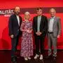 Landesvorsitzender Max Lercher, Frauenvorsitzende Gabriele Kolar, Bezirksparteichef Wolfgang Moitzi und Finanzminister Markus Marterbauer