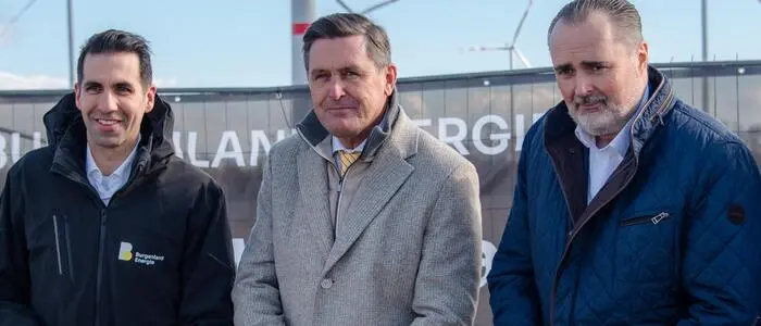 Burgenland-Energie-CEO Stephan Sharma, Peter Hanke und Hans Peter Doskozil bei der Eröffnung des größten Windparks Österreichs | Burgenland-Energie-CEO Stephan Sharma, Peter Hanke und Hans Peter Doskozil bei der Eröffnung des größten Windparks Österreichs