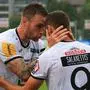 WOLFSBERG,AUSTRIA,24.AUG.19 - SOCCER - tipico Bundesliga, WAC Wolfsberg vs SCR Altach. Image shows the rejoicing of Michael Sollbauer and Shon Zalman Weissman (WAC). Photo: GEPA pictures/ Mario Buehner