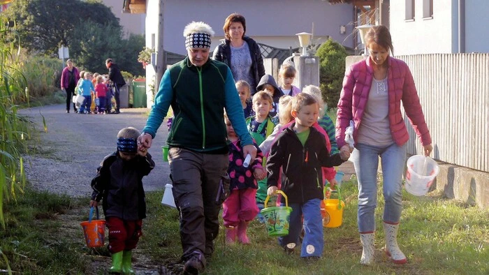 Die Kinder des Kindergartens Jakling haben sich mit der großen "Knolle" angefreundet.