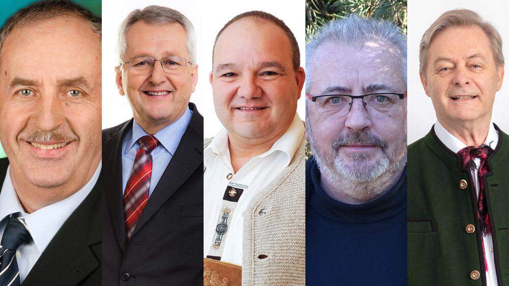 Die Spitzenkandidaten Helmut Walch (SPÖ), Karl Kowald (ÖVP), Andreas Url, Werner Kammel (Grüne) und Josef Hirschmann (Projekt Wildon)