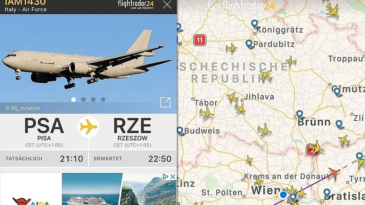 Italienische Militärflugzeuge mit Waffen für die Ukraine auf dem Weg über Österreich in die Krisenregion