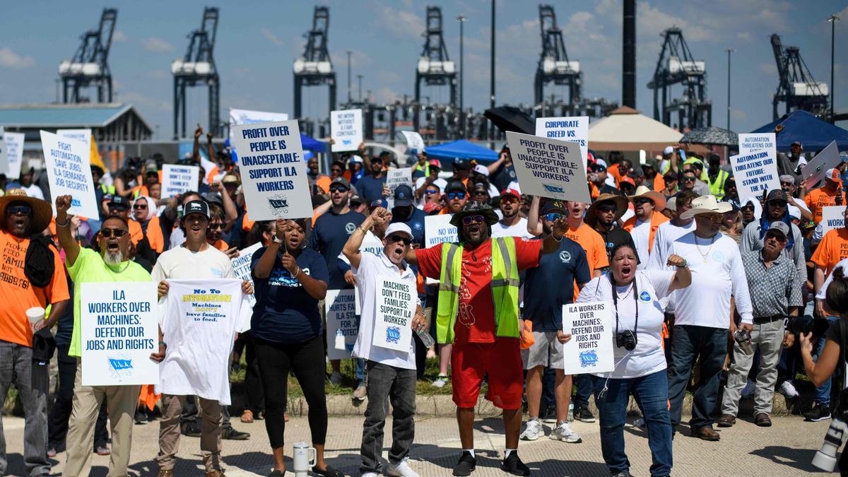 Streikende Hafenarbeiter in Seabrook, Texas