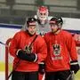 GRAZ,AUSTRIA,20.AUG.24 - ICE HOCKEY - Olympic Ice Hockey Final Qualification, men, preview, OEEHV, training Team AUT. Image shows Marco Kasper and David Maier (AUT).
Photo: GEPA pictures/ Hans Oberlaender