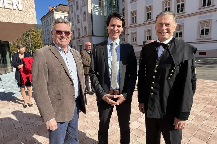 VA Erzberg-Geschäftsführer Josef Pappenreiter, Bezirkshauptmann Markus Kraxner und Montanuni-Rektor Wilfried Eichlseder