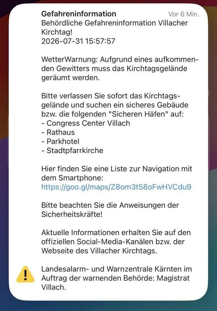 Diese Meldung erhielten alle, die sich rund um das Gelände befanden