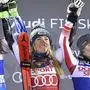 Das Podest 2018: Petra Vlhova, Mikaela Shiffrin und Bernadette Schild (von links)
