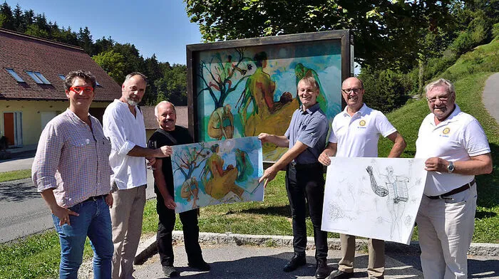 Im Dienst der guten Sache: Michael Spath (Kiwanis), die Kuratoren Klaus-Dieter Hartl und Joze Subic, TV-Obmann Herbert Germuth, Hans-Wolfgang Strauß und Albin Prinz (Rotary)