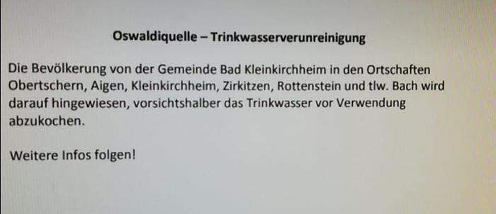 In Bad Kleinkirchheim wurde eine Trinkwasserquelle verunreinigt