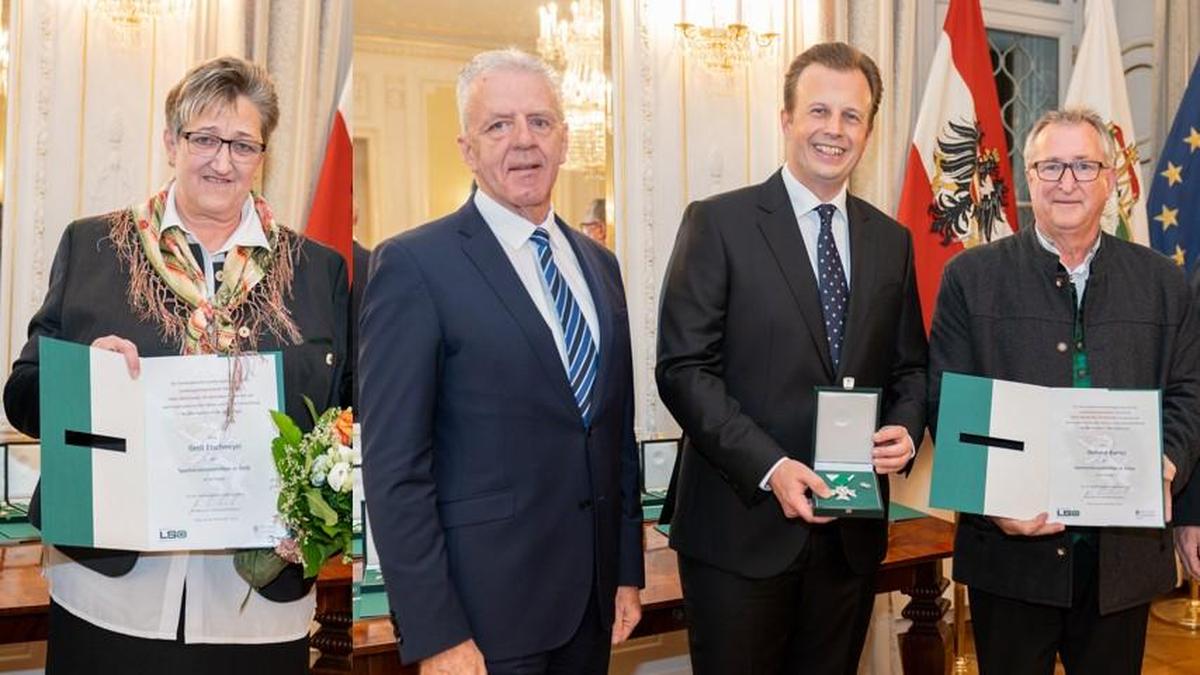 Gerit Etschmeyer (Vordernberg), ASKÖ-Präsident Gerhard Widmann, Sportlandesrat  Karlheinz Kornhäusl und Gerhard Karner (Leoben)