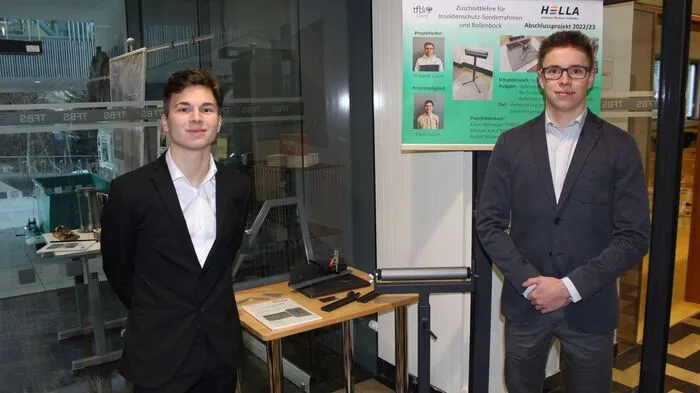 Die Zuschnittlehre von Julian Fuchs und Lukas Tempele vom Lehrbetrieb Hella GmbH hat den Zweck, die Arbeitssicherheit beim Zuschnitt dieser Sonderrahmen zu verbessern.