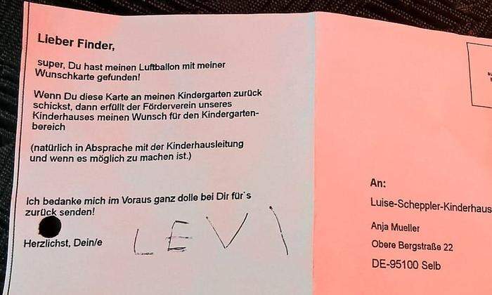 Die Karte, unterschrieben von Levi