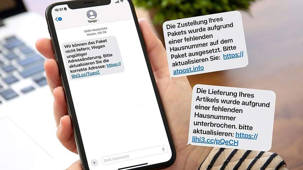 Eine Auswahl an betrügerischen SMS, die in Österreich derzeit kursieren
