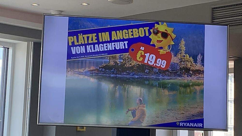 Werbung für Ryanair-Flüge ab Klagenfurt.