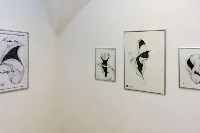 Mit der Vernissage des Künstlers eröffnete die Judenburger Stadtgalerie am 6. August ihre nächste Ausstellung. Unter dem Titel „Mit ana schworzzn Tintn“ präsentiert Walter Klug eine Serie fein ausgearbeiteter Schwarz-Weiß-Zeichnungen.