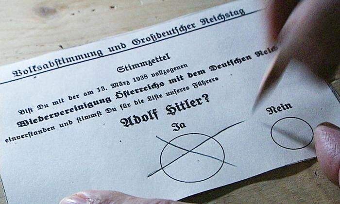 So sahen die Stimmzettel bei der Volksabstimmung 1938 aus: Der Kreis mit dem Nein war wesentlich kleiner. 99,75 Prozent aller Österreicher stimmten mit Ja - Maria Haim gehörte mit ihren jungen 21 Jahren zu den ganz wenigen, mutigen Neinstimmen im Land