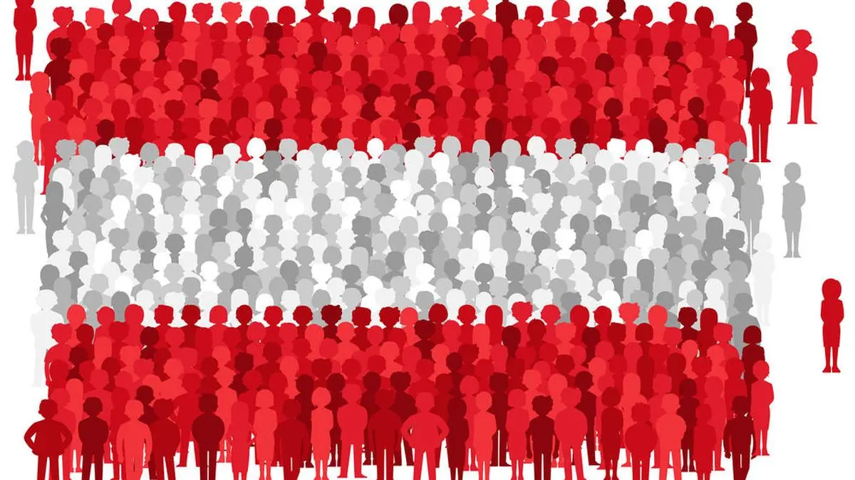 Vector Austria state flag formed by crowd of cartoon people
