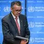 World Health Organization (WHO) Director-General Tedros Adhanom Ghebreyesus attends a daily press briefing on COVID-19, the disease caused by the novel coronavirus, at the WHO heardquaters in Geneva on March 11, 2020. - WHO Director-General Tedros Adhanom Ghebreyesus announced on March 11, 2020, that the new coronavirus outbreak can now be characterised as a pandemic. (Photo by Fabrice COFFRINI / AFP)