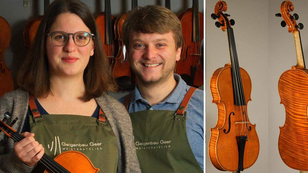 Anna Kalcher und Vincent Geer vom Meisteratelier Geer haben beim Geigenbauwettbewerb Mittenwald überzeugt