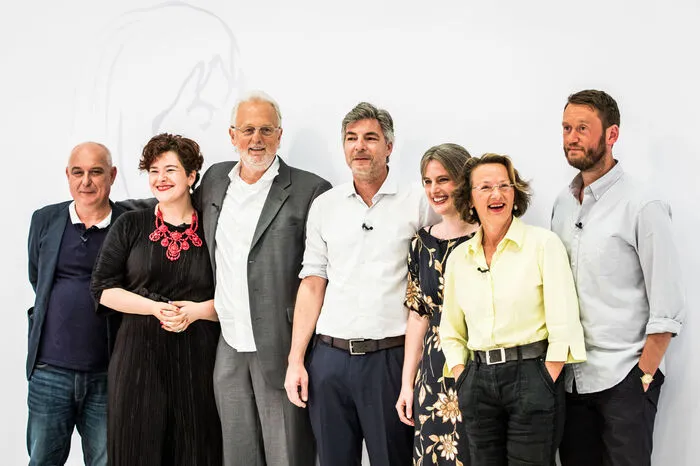 Die Jurorenrunde: Klaus Kastberger, Nora Gomringer, Hubert Winkels, Stefan Gmünder, Inse Wilke, Hildegard E. Keller, Michael Wiederstein