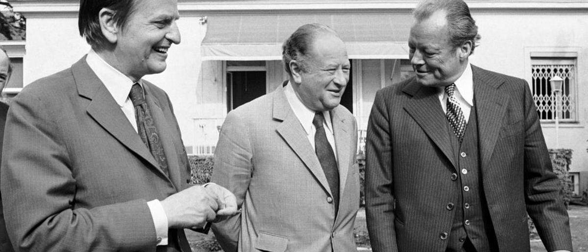 Olof Palme (links), Bruno Kreisky und Willy Brandt prägten in den 70ern Europas Sozialdemokratie 