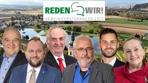Diskutieren in Wildon: Andreas Url (FPÖ), Christoph Grassmugg (ÖVP), Helmut Walch (SPÖ), Werner Kammel (Grüne), Andreas Friessnegg-Fahrngruber (Neos) und Rosemarie Schauer (Projekt Wildon)