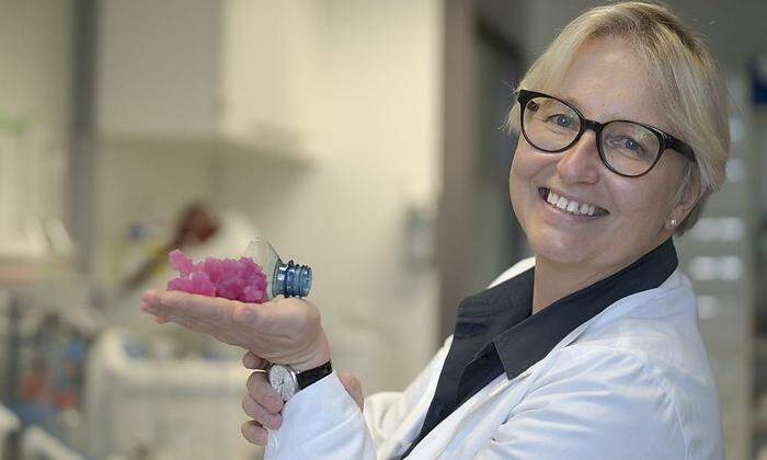 Mikroorganismen können mit Enzymen (rosa Modell) Plastik abbauen, Ribitsch forscht dazu 