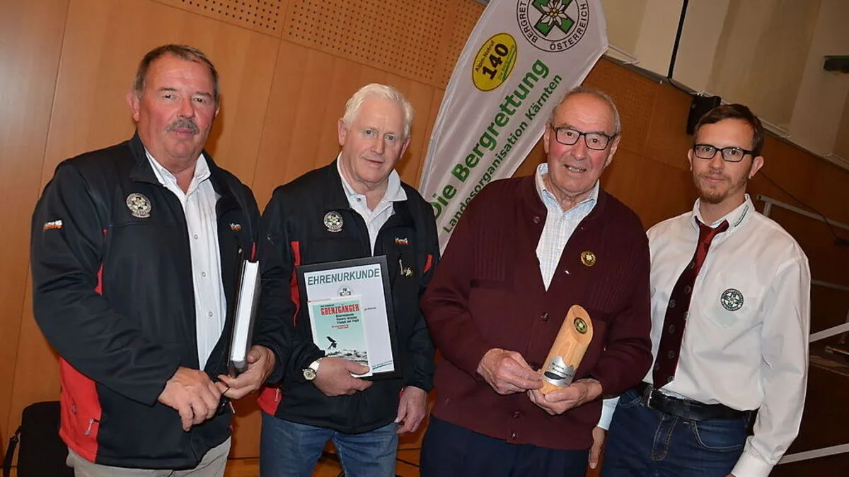 Die Kolbnitzer "Geburtstagskinder": Hans Oberhuber, Helmut Kumnig, Alois Prugg und Ortstellenleiter Hannes Oberhuber