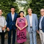 v. l. n. r.: Festival-Intendant Mathis Huber, Andreas Prückler von der Kleinen Zeitung, Unternehmerin Anita Frauwallner, Honorarkonsul und Unternehmer Rudi Roth sowie Vorstandsvorsitzender Markus Mair (Styria Media Group)
