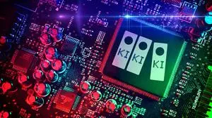 FOTOMONTAGE, Computerchip mit Ordner-Symbol und Aufschrift KI, Symbolfoto für die erleichterte Büro- und Computerarbeit mit KI-Einsatz *** PHOTOMONTAGE, computer chip with folder symbol and inscription AI, symbol photo for easier office and computer work with AI use