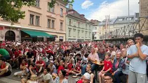 Viele Österreichfans auf einem Platz beim Public Viewing