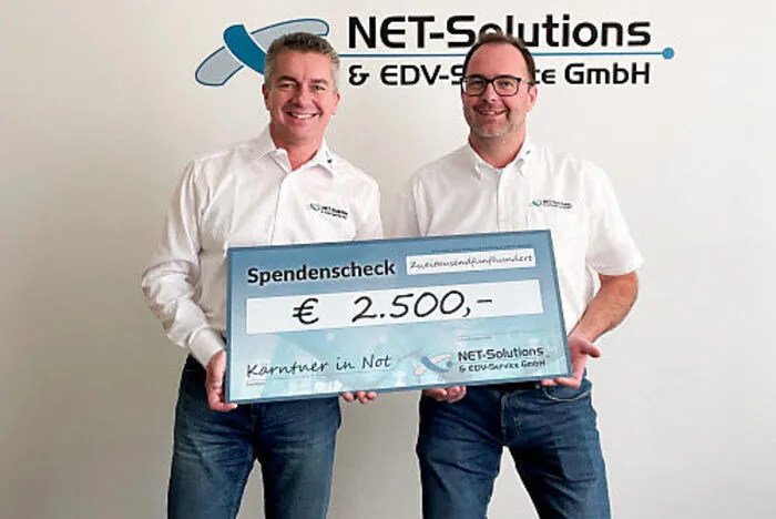 Martin Peball, Geschäftsführer der Net-Solutions & EDV-Service GmbH Villach, und der technische Leiter Thomas Huber unterstützen auch in diesem Jahr "Kärntner in Not"