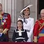 Britain's King Charles III, right, is joined by Prince William, Prince Louis, Princess Charlotte and Kate Princess of Wales on the Balcony at Buckingham Palace after attending the Trooping the Color ceremony, in London, Saturday, June 15, 2024. (AP Photo/Alberto Pezzali)