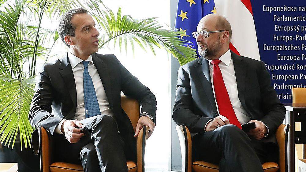 Kanzler Kern mit dem Präsidenten des Europäischen Parlamentes, Martin Schulz, in Straßburg 