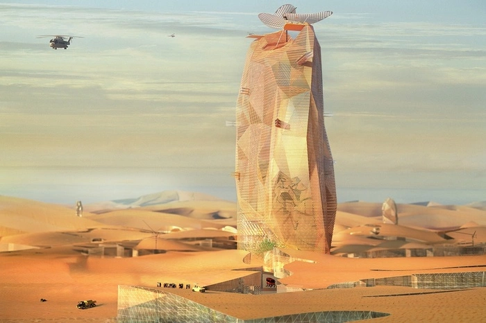 Der „City Sands Tower“ soll eine vertikale Stadt in der Wüste sein, die auf 780.000 m2 Wohnungen, Büros, Hotels, Geschäfte, Restaurants und Sportmöglichkeiten bietet. Seinen Energiebedarf soll das Gebäude mit Solarpaneelen und geothermischer Energiegewinnung selbst decken.