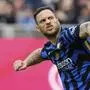 Inter Milan's Marko Arnautovic reacts after he scored during a Serie A soccer match between Inter Milan and Udinese at the San Siro stadium in Milan, Italy, Sunday, March 30, 2025. (AP Photo/Luca Bruno)