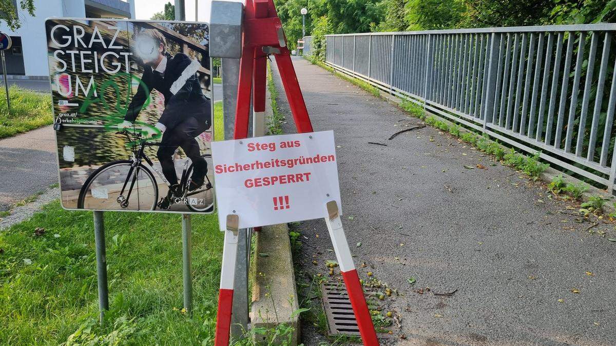 Der Pongratz-Moore-Steg ist seit Freitag gesperrt