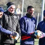 Philipp Hütter, Trainer Robert Micheu, Neuzugang Mc Moordy Hüther und Sandro Kapitän Zakany (v. l. n. r.)
