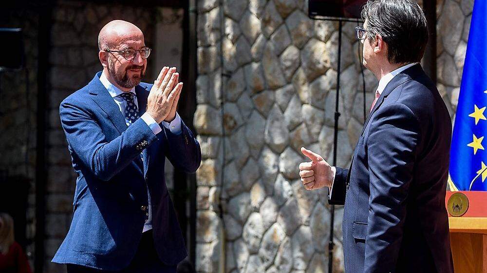 Nordmazedonien: Präsident Stevo Pendarovski (rechts) traf vergangene Woche Ratspräsident Charles Michel